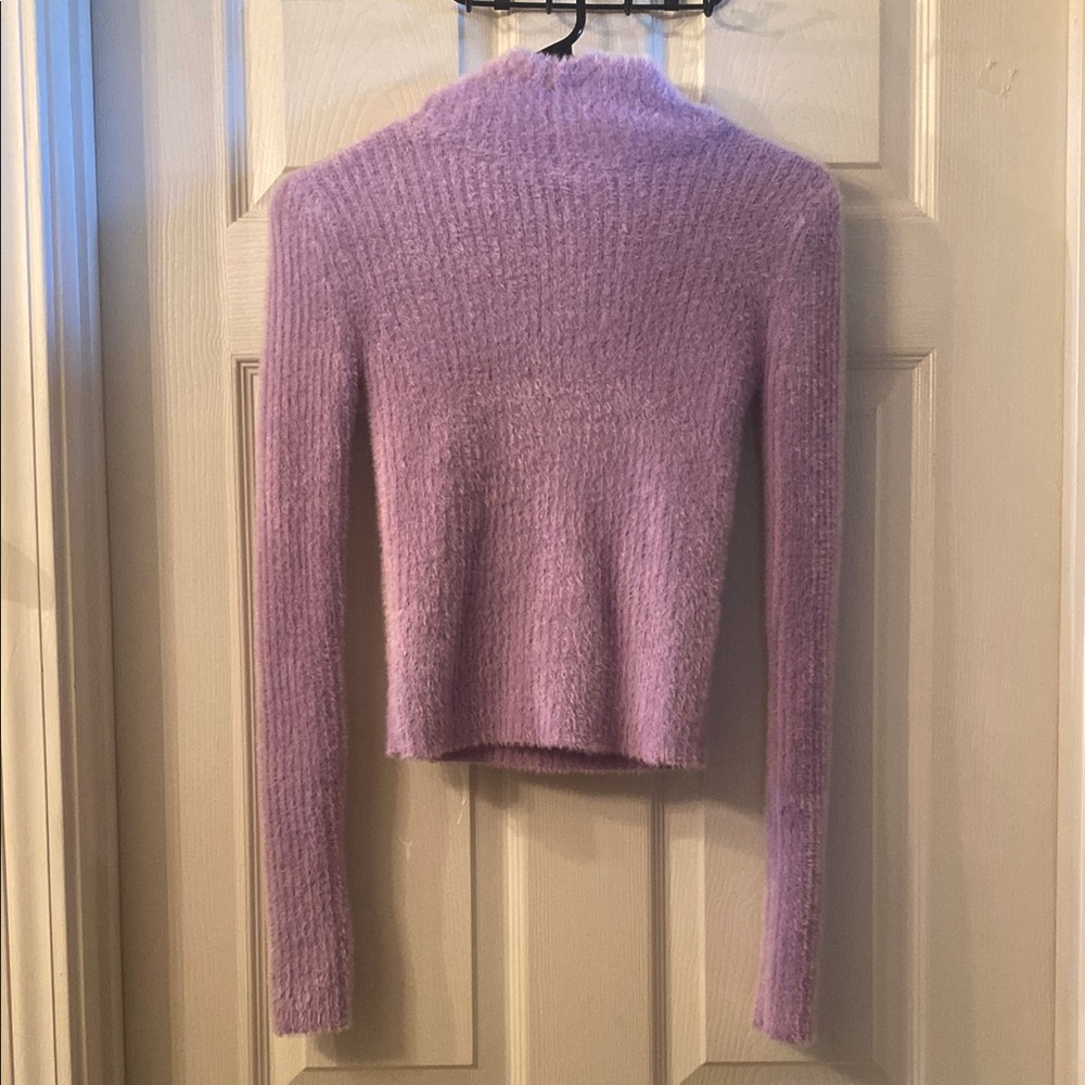 Zara Purple Pastel Soft Knit Fuzzy Hoodie Sweater Cropped Top - Picture 3 of 15